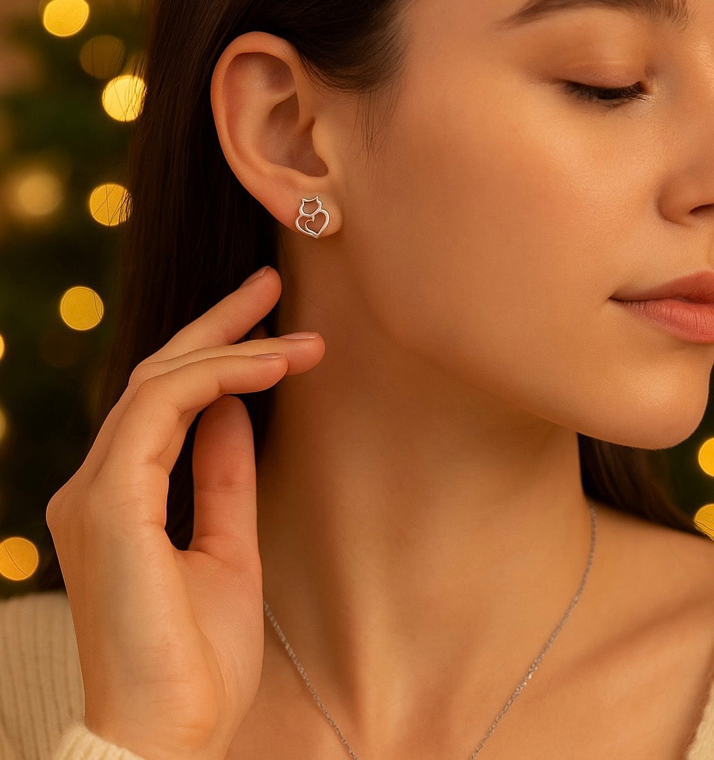 Minimalists Cat Heart Earrings