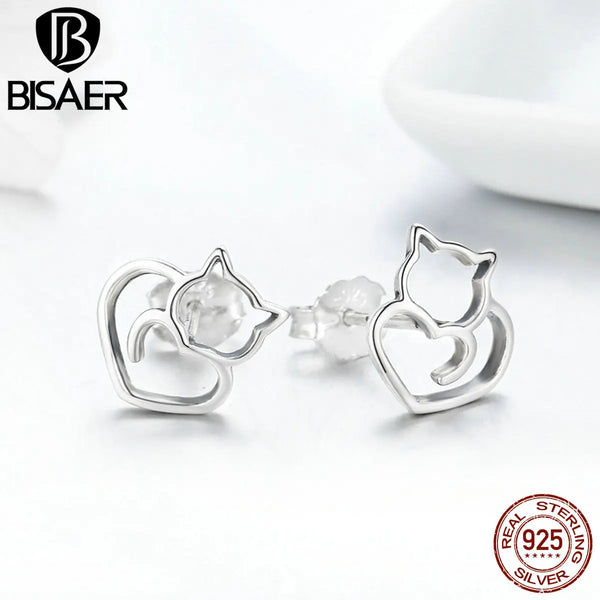 Sterling Silver Cat Heart Jewelry Set