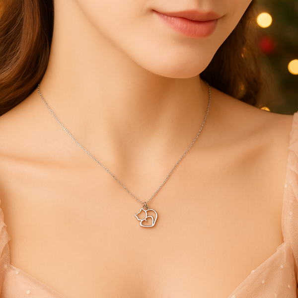 Minimalists cat heart necklace