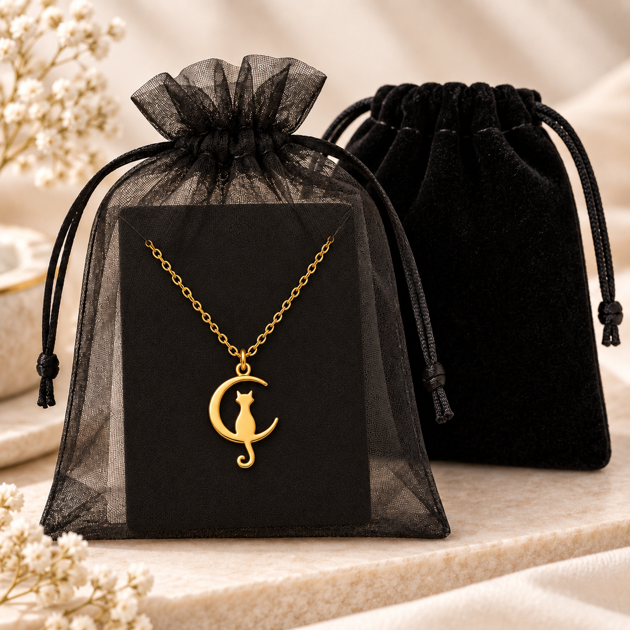 Crescent Moon Cat Necklace
