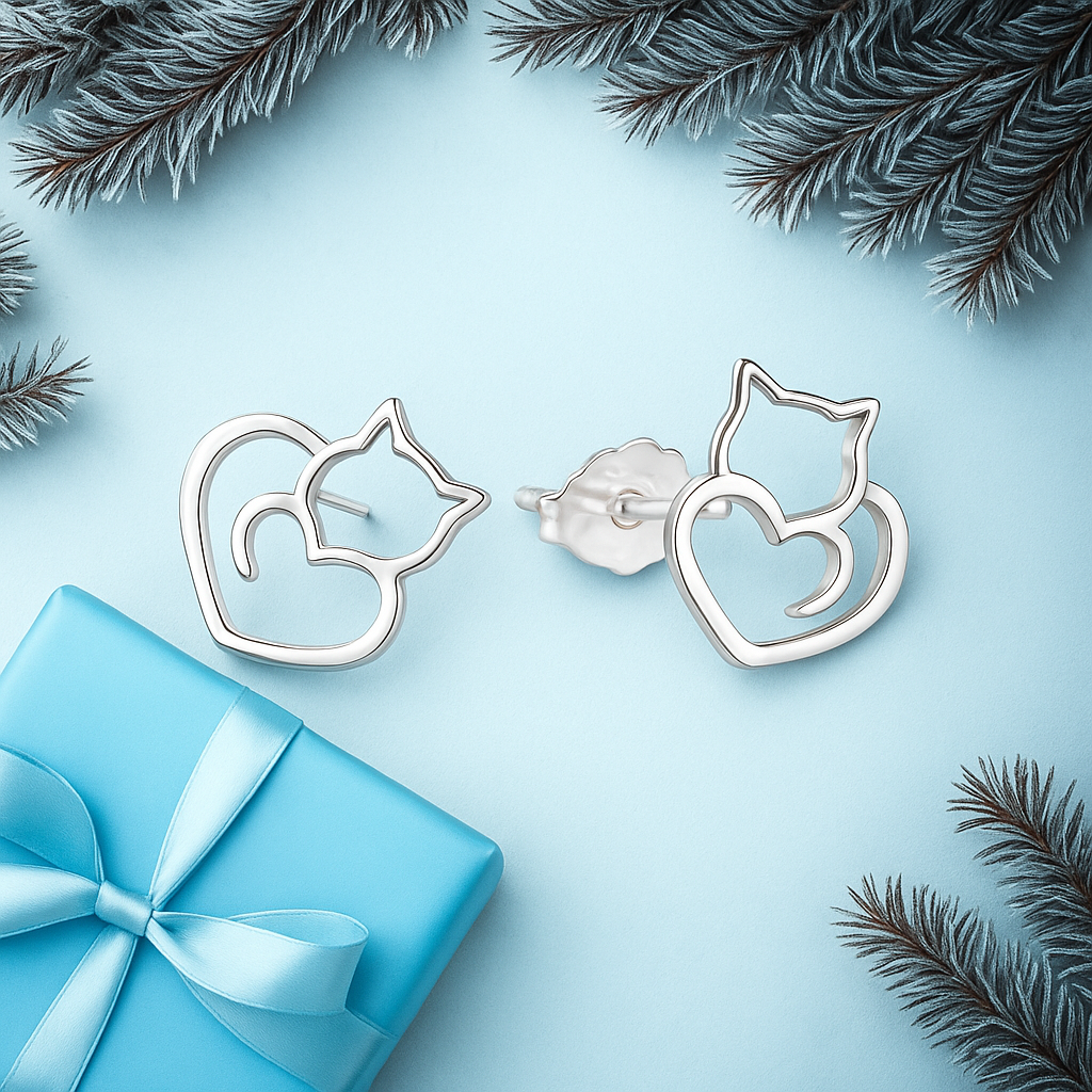 Minimalists Cat Heart Earrings