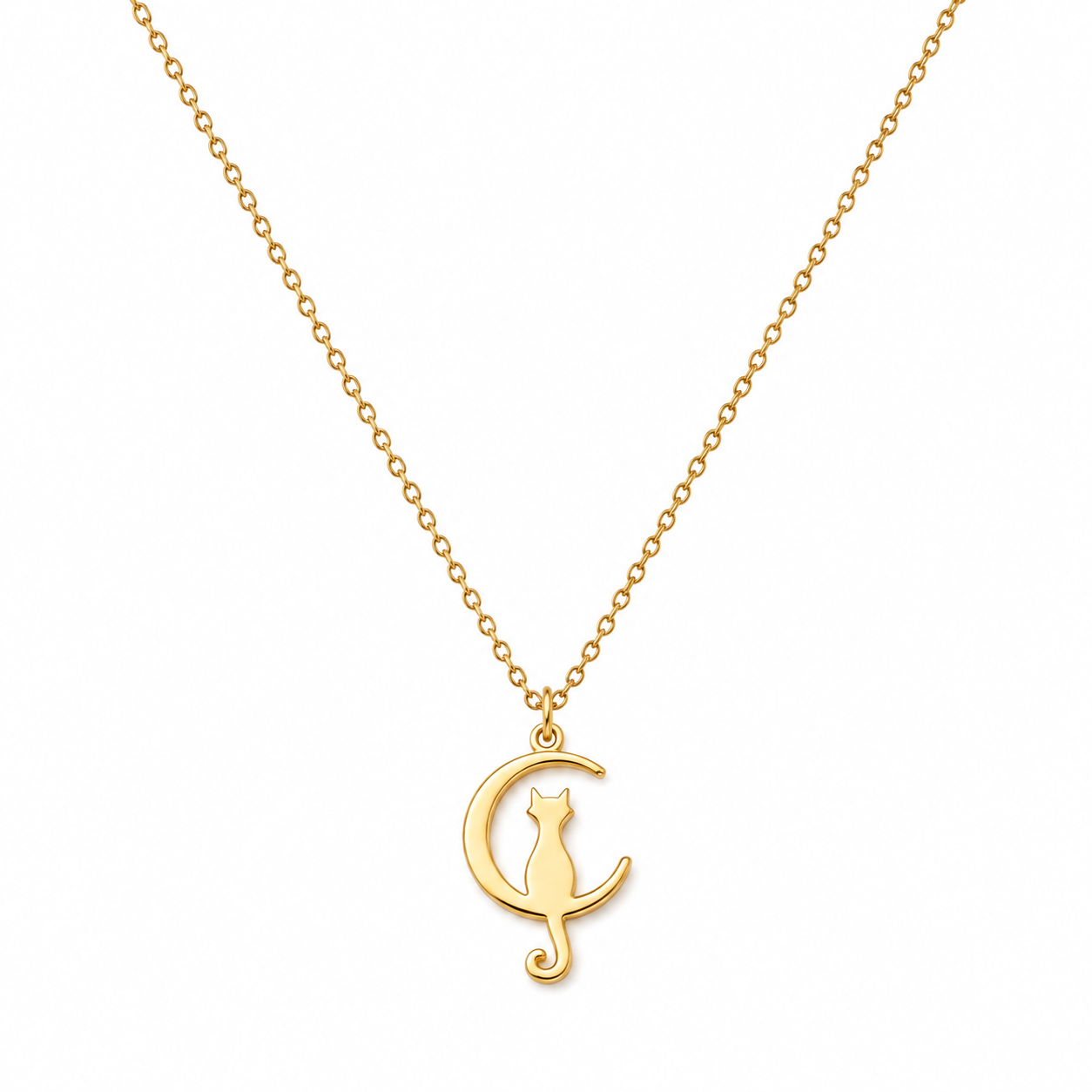 Crescent Moon Cat Necklace