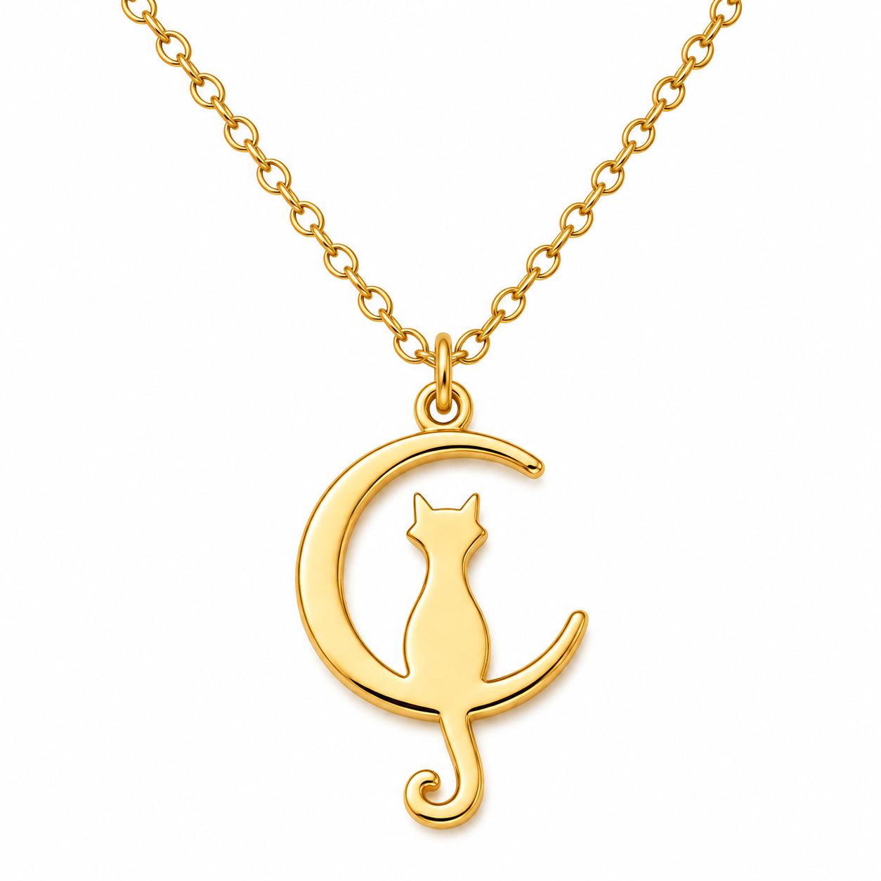 Crescent Moon Cat Necklace
