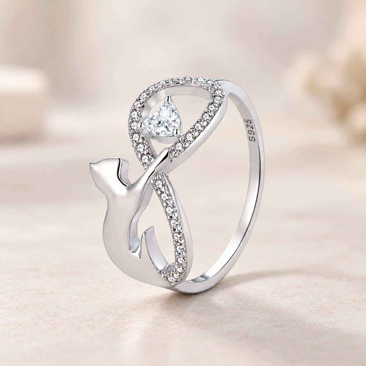 Infinity Cat Heart Ring