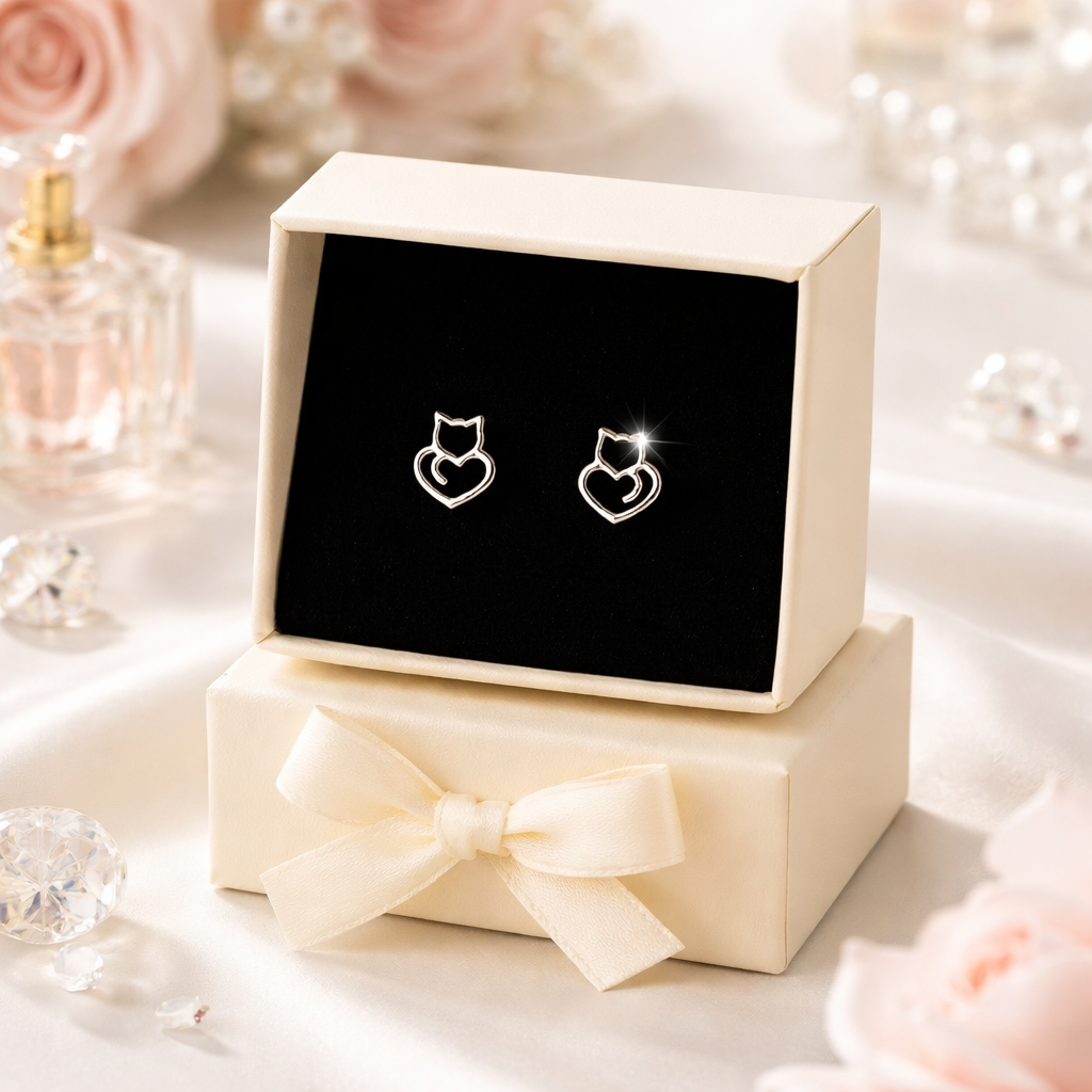 Minimalists Cat Heart Earrings