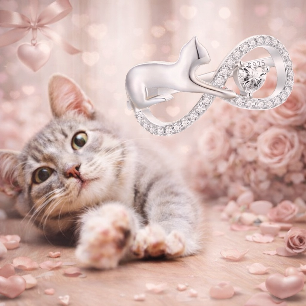 Infinity Cat Heart Ring
