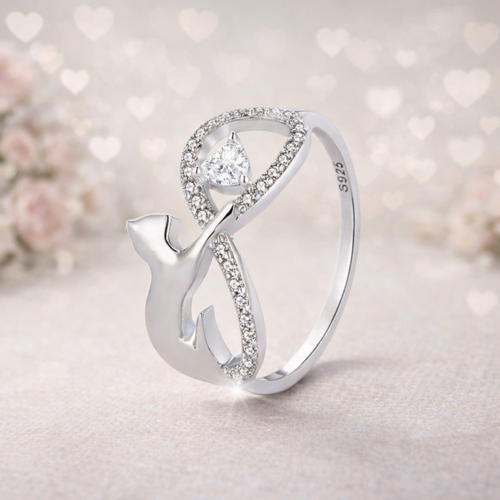 Infinity Cat Heart Ring