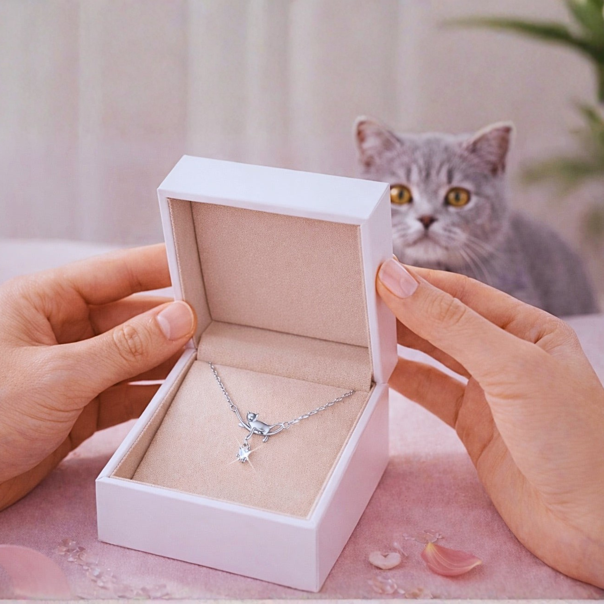 Ethereal Cat & Crystal Pendant