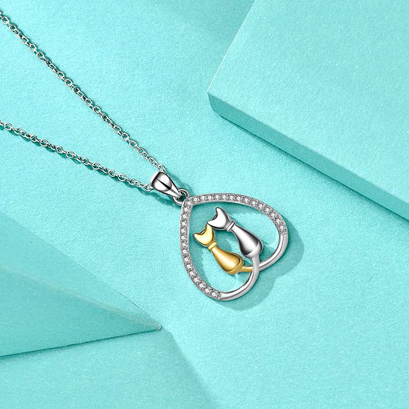 Sparkling Heart Kitten Necklace