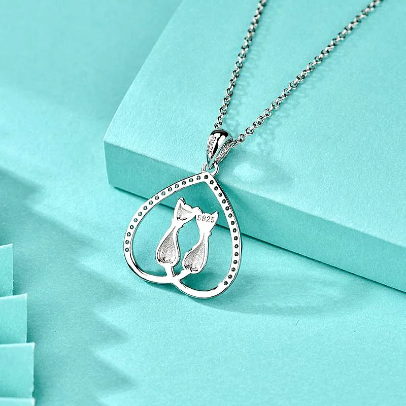 Sparkling Heart Kitten Necklace