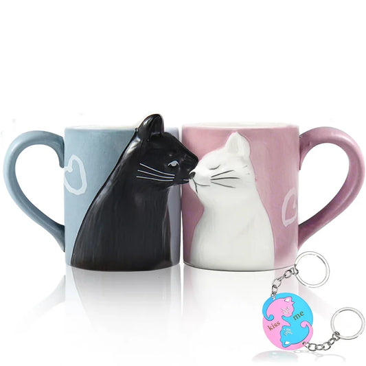 Kissing Kittens Couple Mugs Set