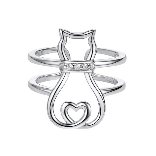 Charming Cat Heart Ring